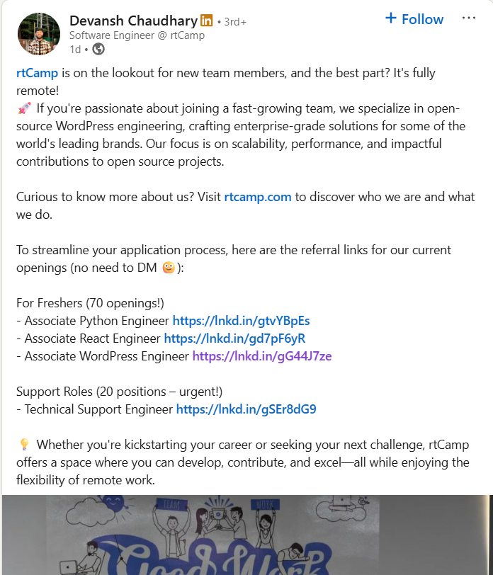 rtCamp Off Campus Hiring