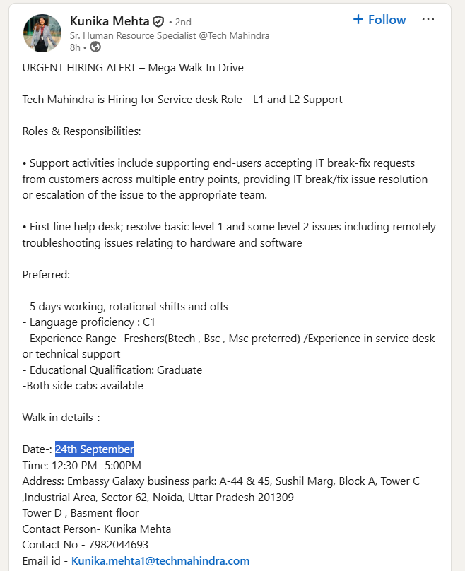 Tech Mahindra Hiring Drive