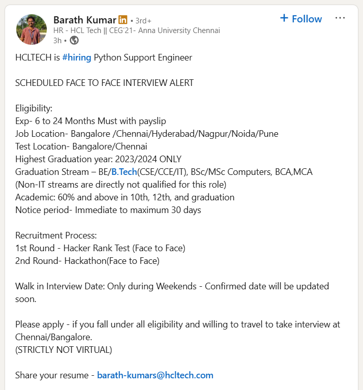 HCLTECH Off Campus Recruitment
