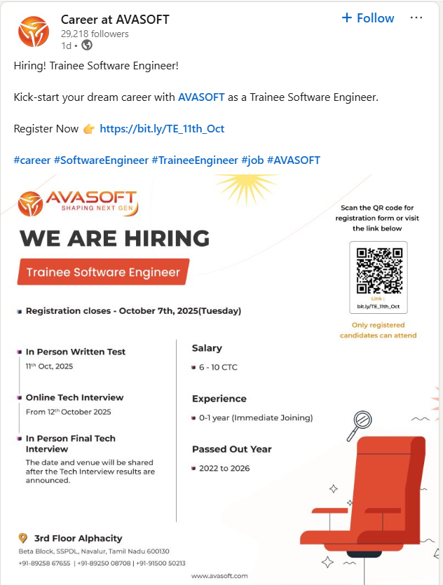 AVASOFT Hiring Drive 2025