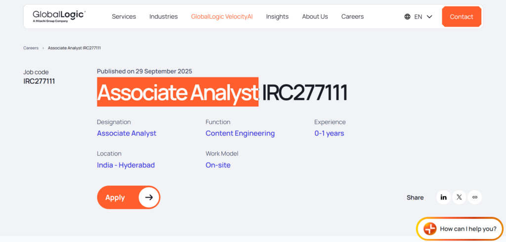 GlobalLogic Biggest Off Campus Hiring