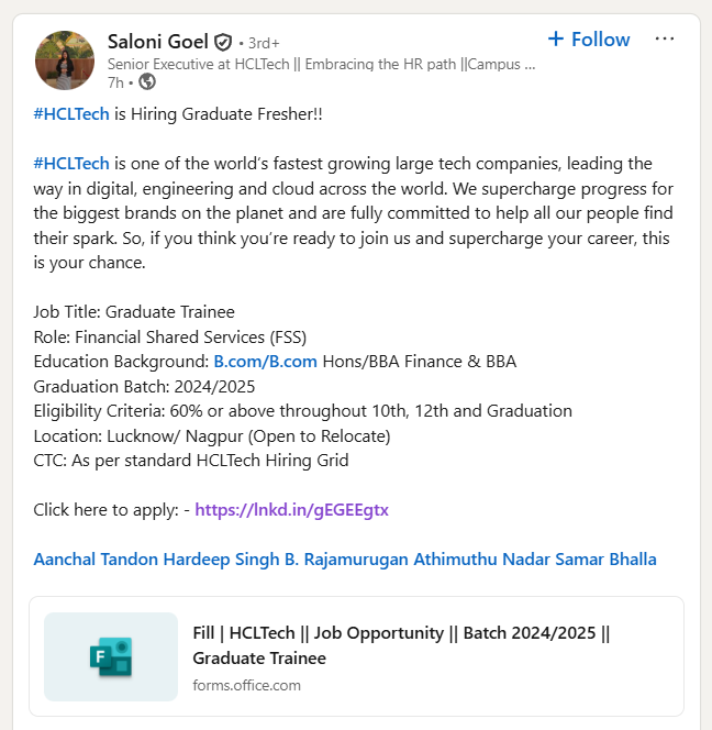 HCLTech New Off Campus Recruitment