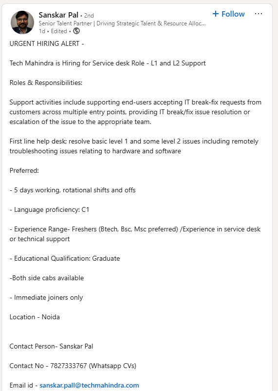 Tech Mahindra Off Campus Recruitment