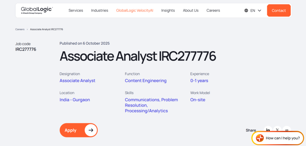 GlobalLogic New Off Campus Hiring