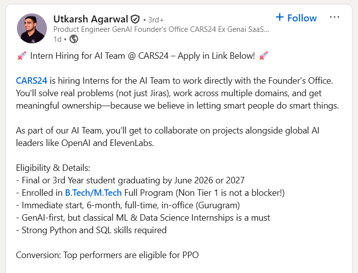 CARS24 Off Campus Hiring