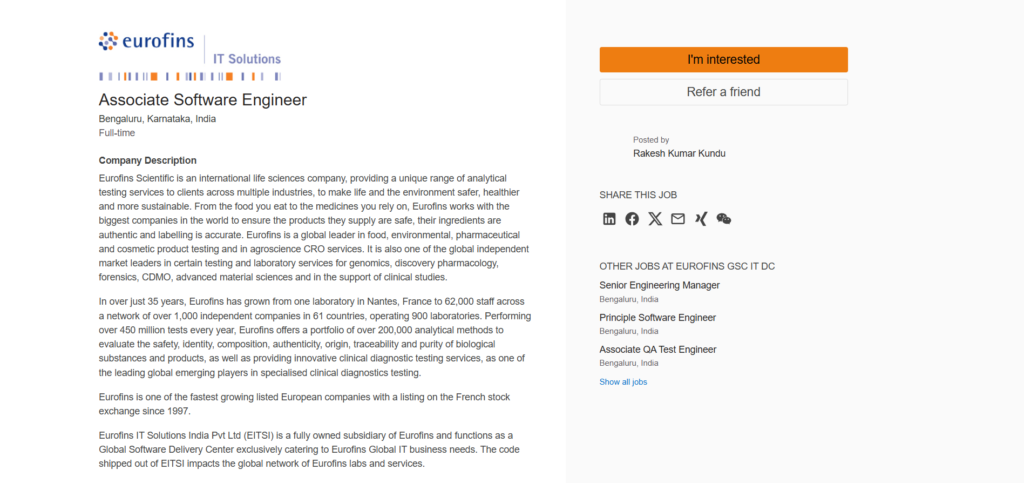 Eurofins Off Campus Hiring