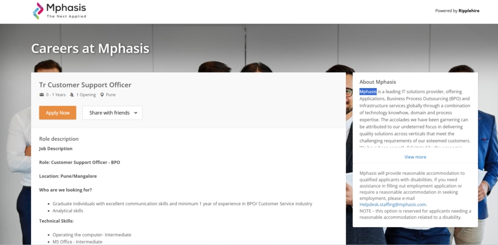 Mphasis New Hiring Drive