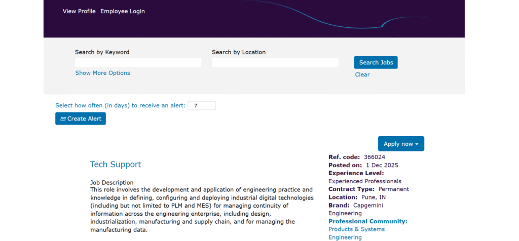 Capgemini Latest Hiring - Tech Support Role