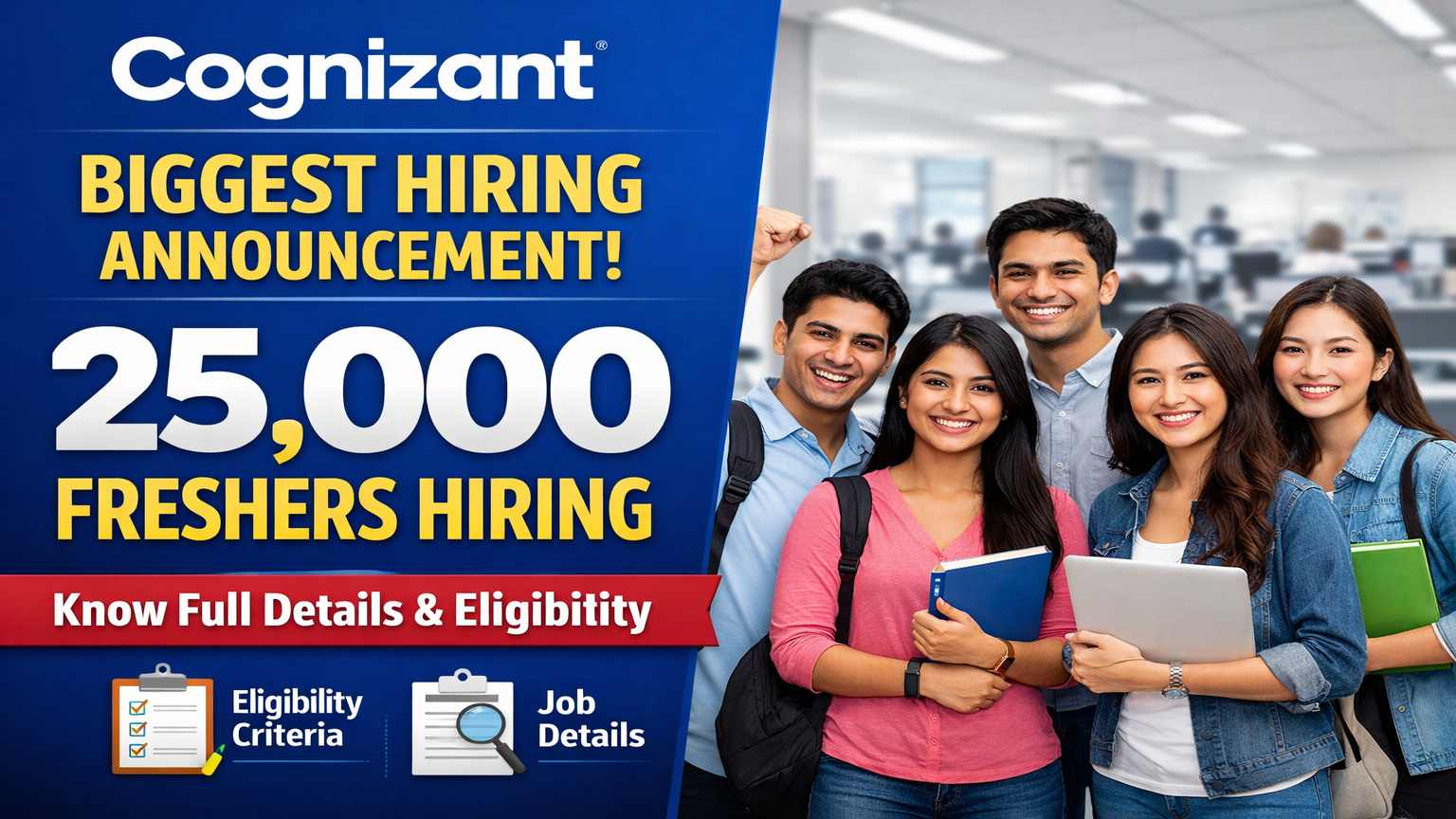 Cognizant Biggest Hiring Announcement 25,000 Freshers Hiring - Know Full Details & Eligibility
